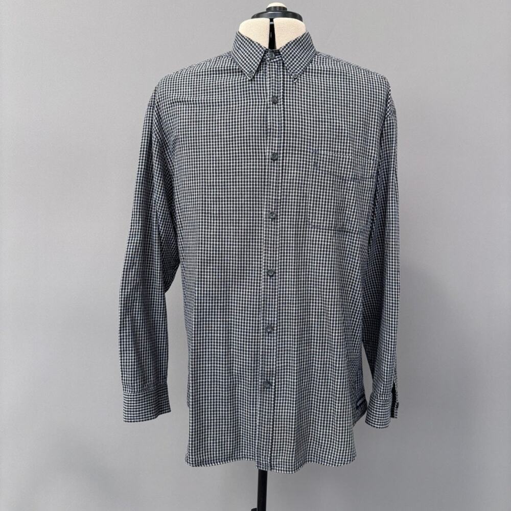 Union Bay Mens Black White Small Checked Pattern Long Sleeve Button Front Shirt